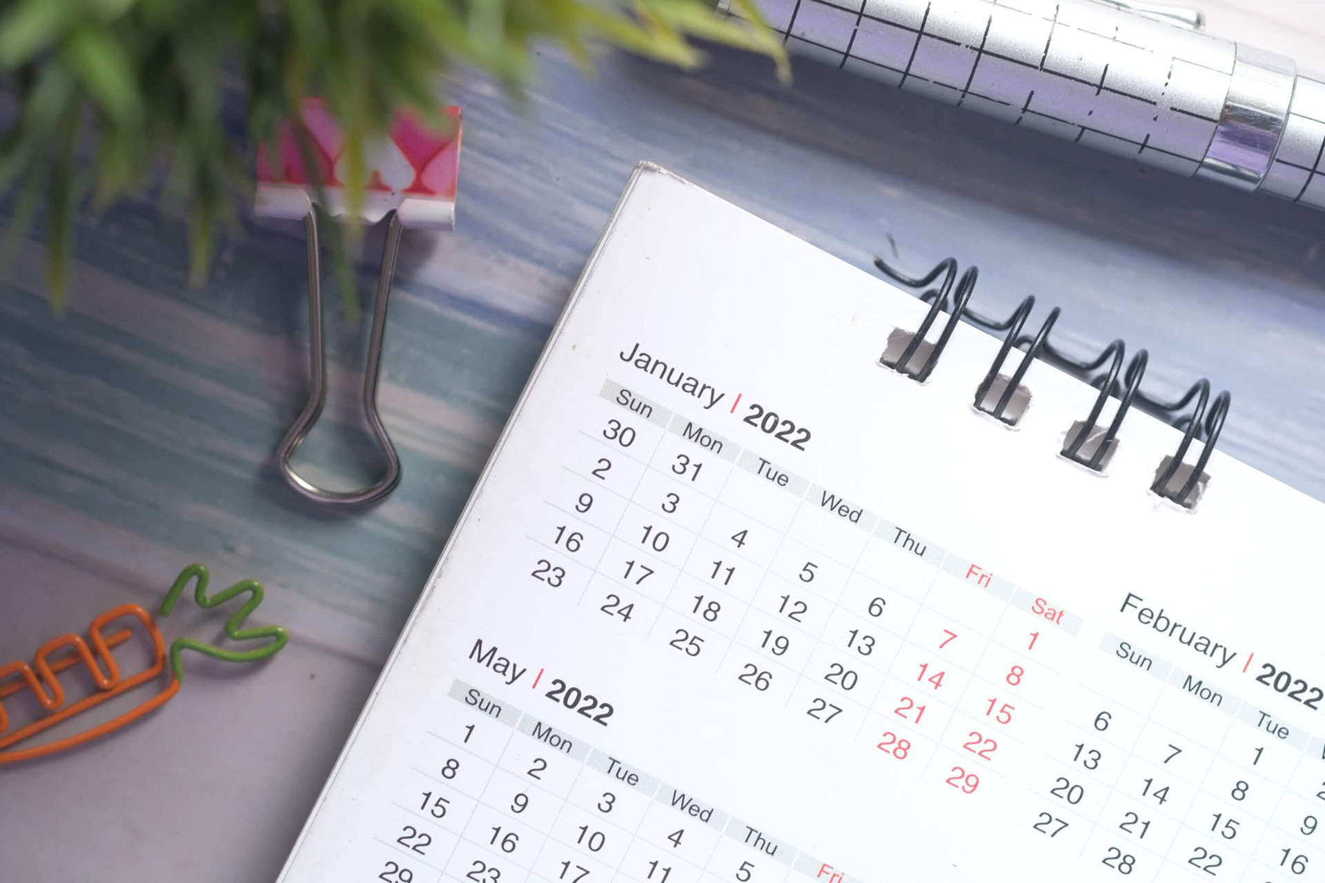 A calendar sitting on a table