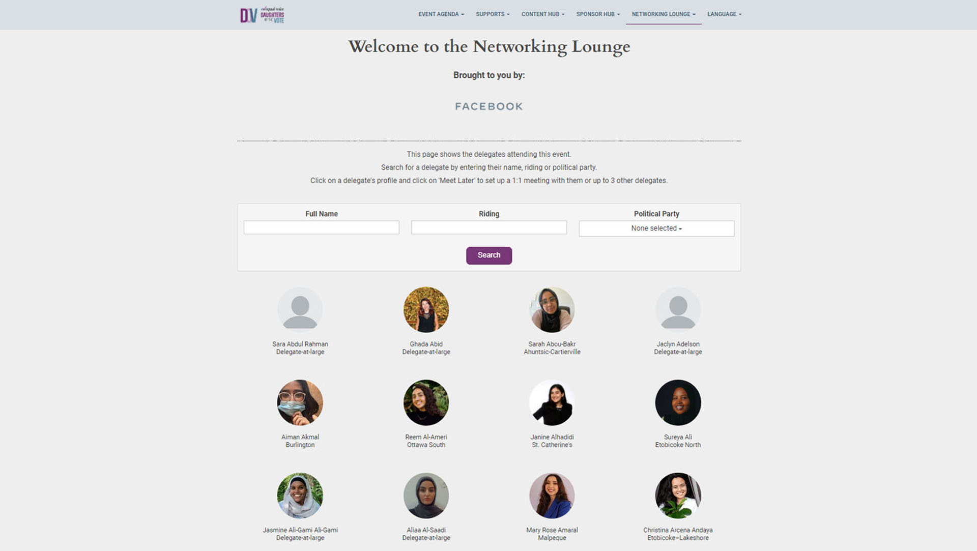 Participants in a virtual networking lounge