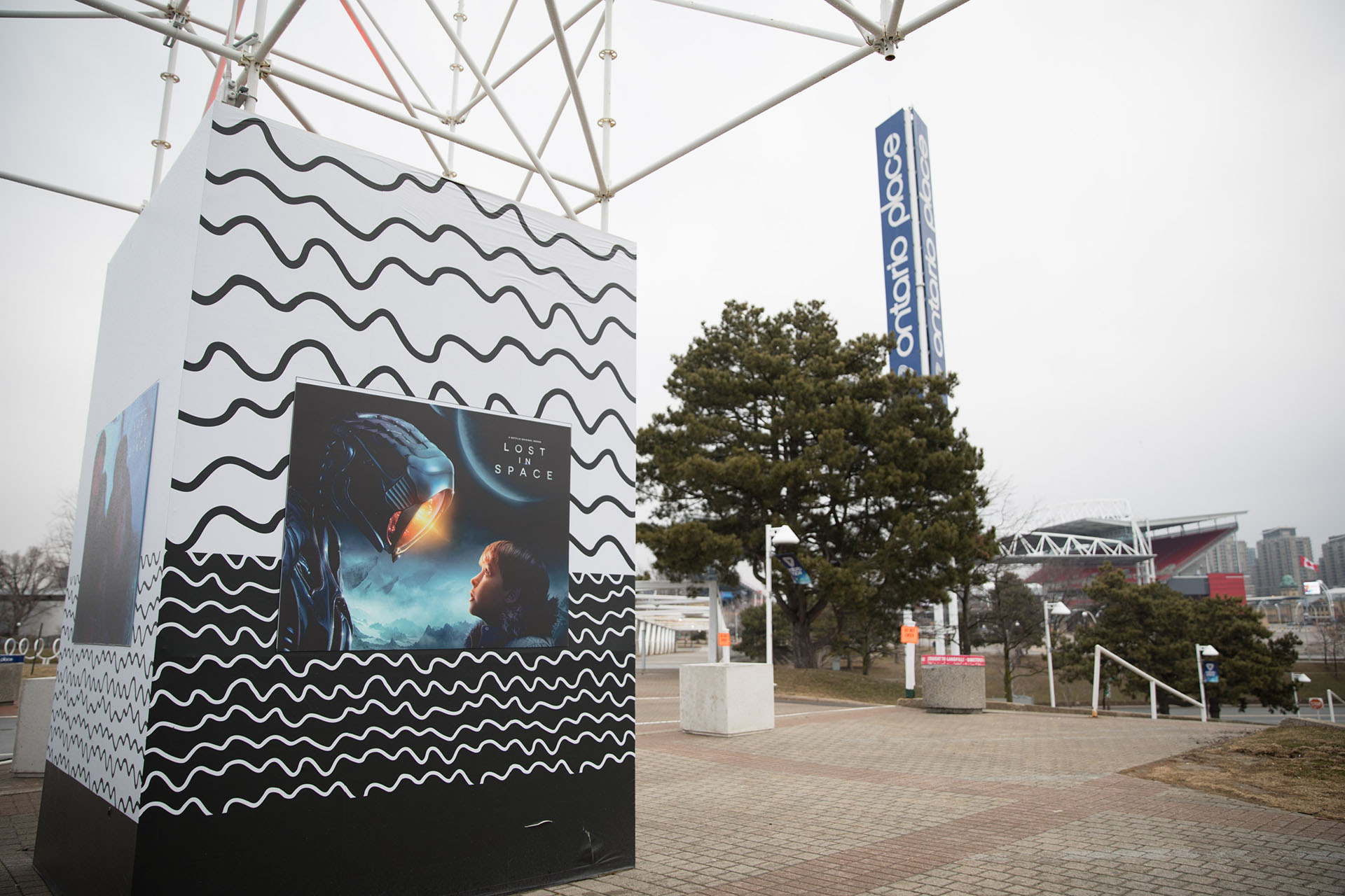 Ontario Place entrance with a poster of Lost In Space on a pillar