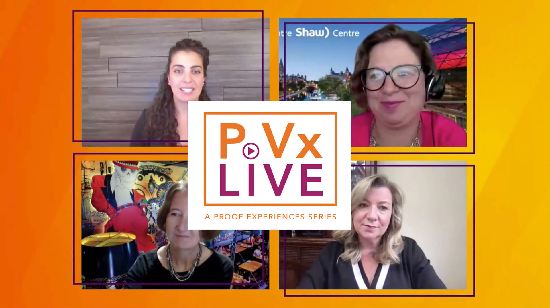 a group of women attending a p Vx Live virtual event